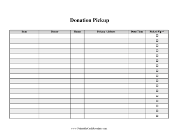 Donated Items Pickup Tracker cash receipt