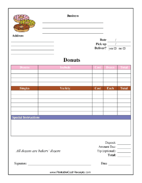 Donuts Receipt cash receipt