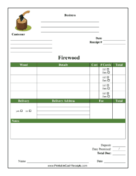 Firewood Receipt cash receipt