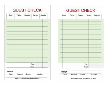 Guest Check Green cash receipt