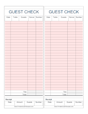 Guest Check Pink Long cash receipt