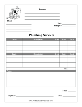 Humorous Plumbing Receipt cash receipt