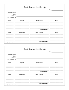 Itemized Bank Deposit Receipt cash receipt