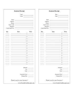 Itemized Receipt cash receipt