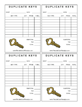 Key Duplication Receipt cash receipt