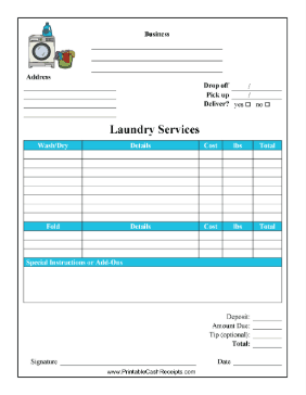 Laundry Services Receipt cash receipt