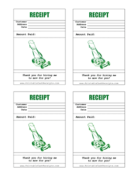 Lawn Mowing Receipt 4up cash receipt