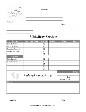 Midwife Services Payment Record cash receipt