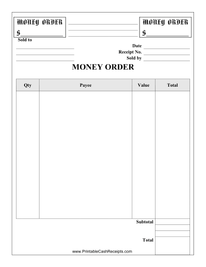 Money Order Receipt cash receipt