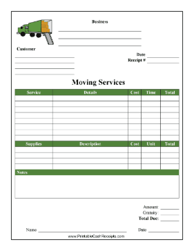 Moving Company Receipt cash receipt
