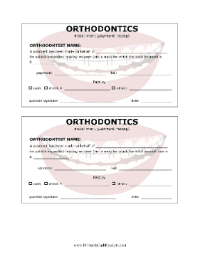 Orthodontic Braces Payment Receipt cash receipt