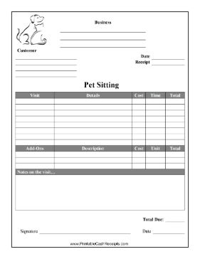 Petsetting Receipt cash receipt