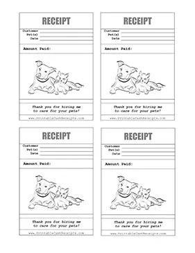 Petsetting Receipt 4up cash receipt