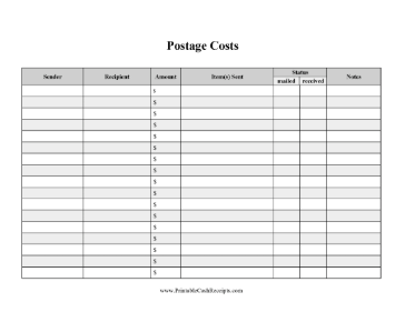 Postage Expenses Log cash receipt