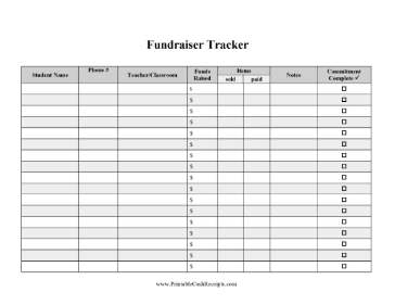 School Fundraiser Tracker cash receipt