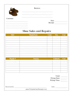 Shoes Receipt cash receipt