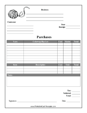 Yarn Fiber Arts Receipt cash receipt