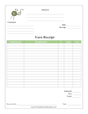 Yarn Receipt cash receipt