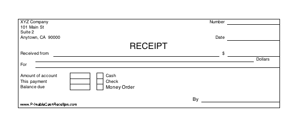 Printable Cash Receipt