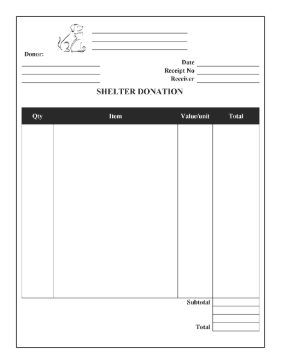 Animal Shelter Donation Receipt cash receipt
