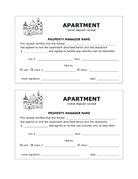 Apartment Rental Deposit Receipt cash receipt
