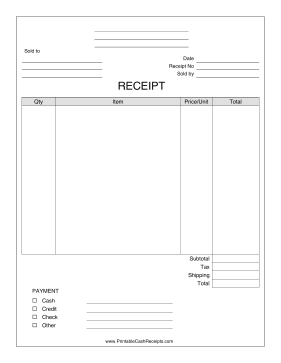Business Receipt With Payment Type cash receipt
