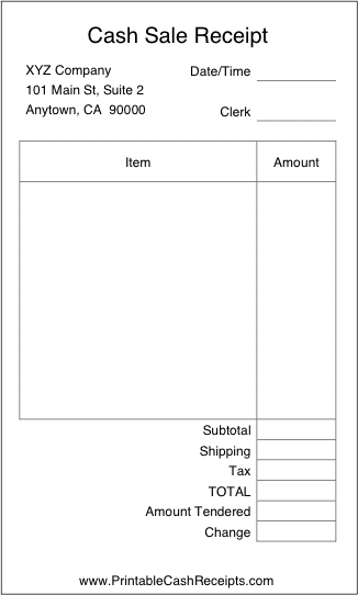 Cash Sale Receipt cash receipt