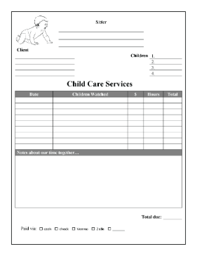 Child Care Receipt cash receipt