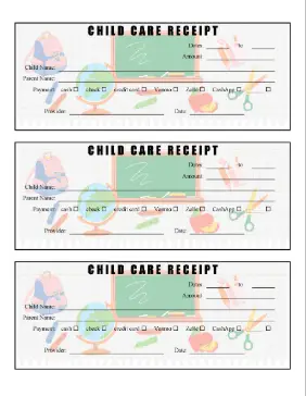 Child Care Receipts Classroom cash receipt