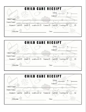 Child Care Receipts Infant cash receipt