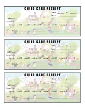 Child Care Receipts Playground cash receipt
