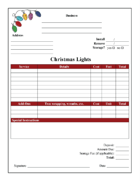 Christmas Light Installation Receipt cash receipt