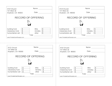 Church Offering Fund Specific Receipt cash receipt