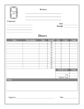 Custom Door Sales Receipt cash receipt