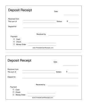 Deposit Receipt With Payment Type cash receipt