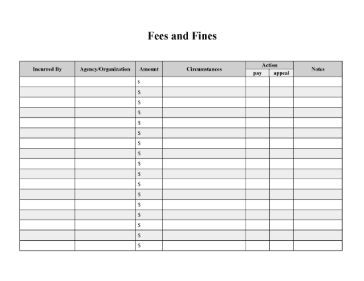 Fees and Fines Log cash receipt