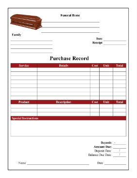 Funeral Home Receipt cash receipt