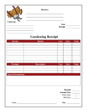 Gardening Receipt cash receipt