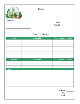 House Plant Receipt cash receipt