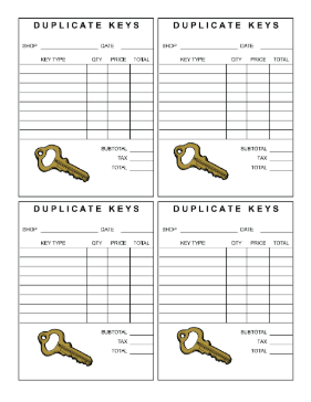 Key Duplication Receipt cash receipt