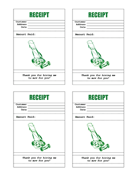 Lawn Mowing Receipt 4up cash receipt