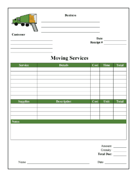 Moving Company Receipt cash receipt