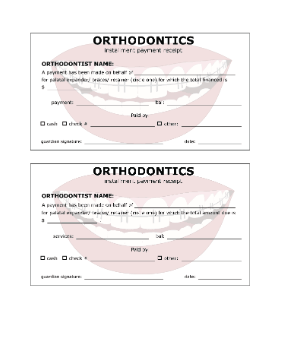 Orthodontic Braces Payment Receipt cash receipt