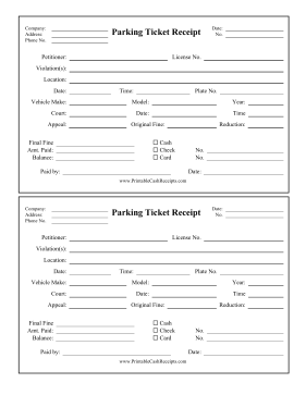 Parking Ticket Receipt cash receipt