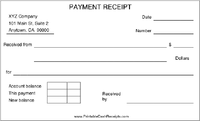 Payment Receipt cash receipt