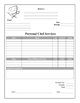 Personal Chef Receipt cash receipt