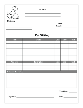 Petsetting Receipt cash receipt