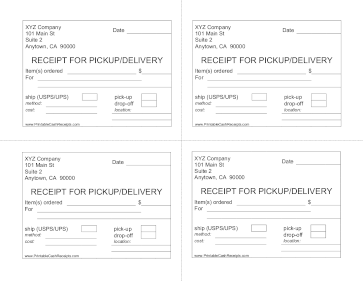 Pickup Delivery Method Receipt cash receipt