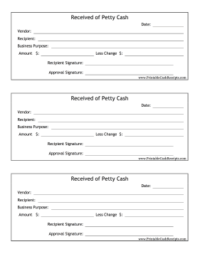 Received of Petty Cash (3 per page) cash receipt
