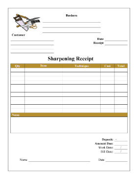 Sharpening Service Receipt cash receipt
